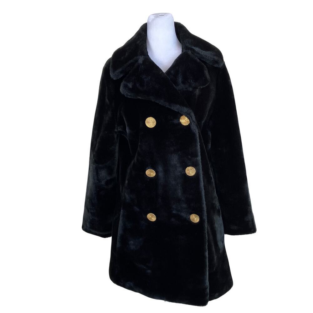 Vintage Aristocrat Faux-fur Coat Double Breasted Gold Buttons Mob Wife Retro